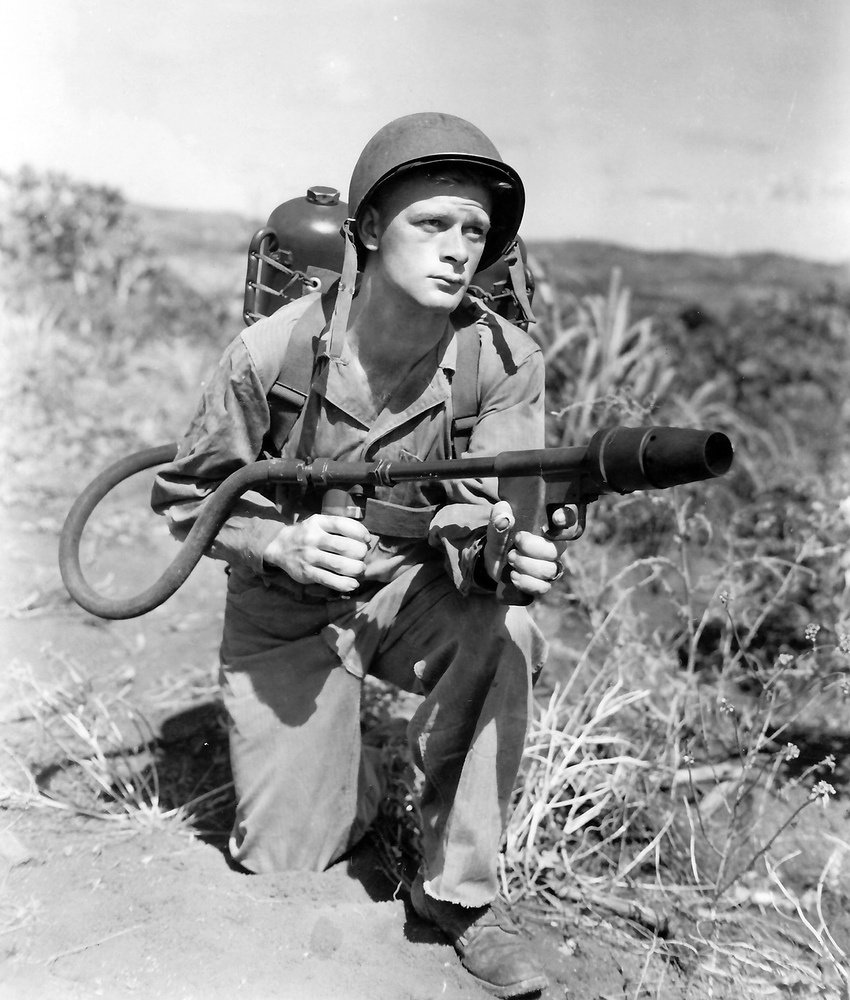 m2-flamethrower-with-marine-on-okinawa-417939569