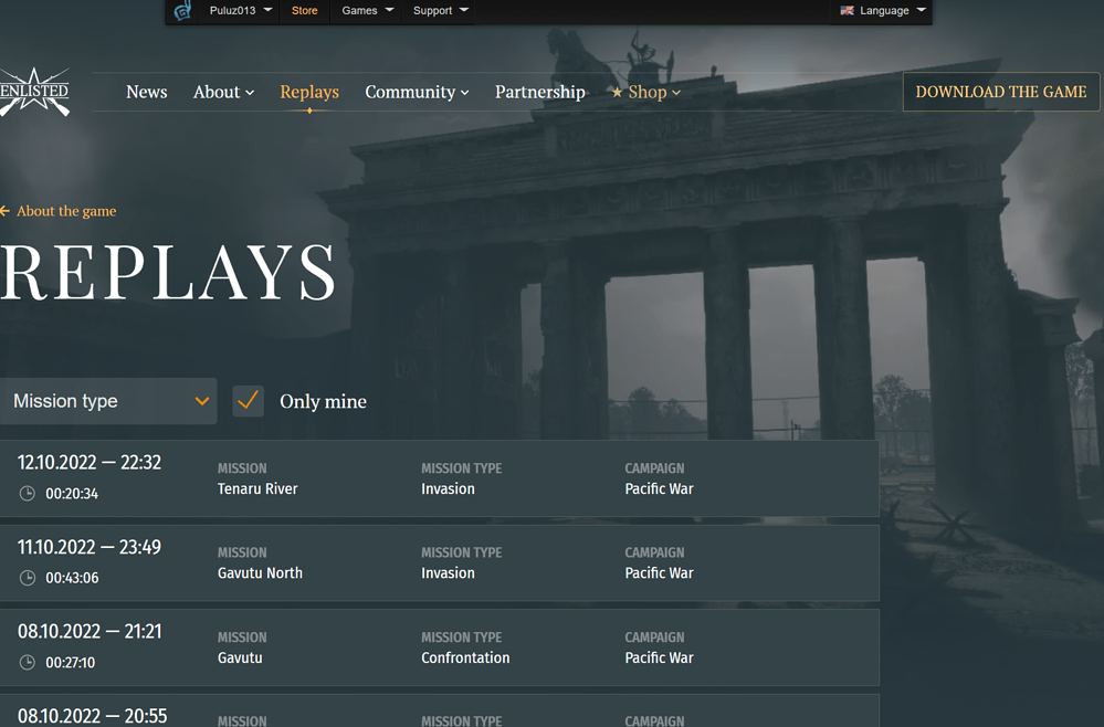 Enlisted replays only Mine