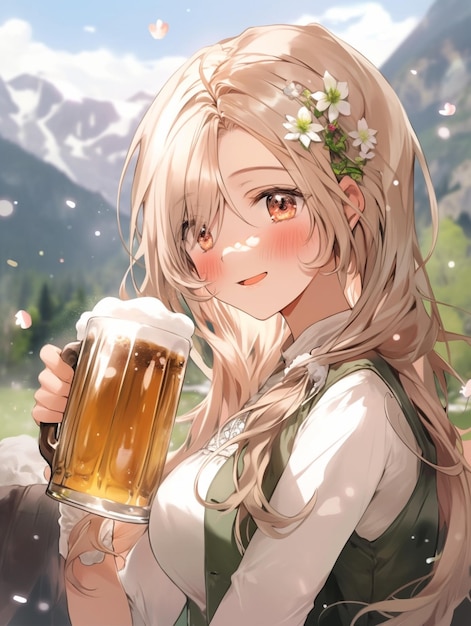 anime-girl-holding-beer-mug-front-mountain-generative-ai_900833-4995