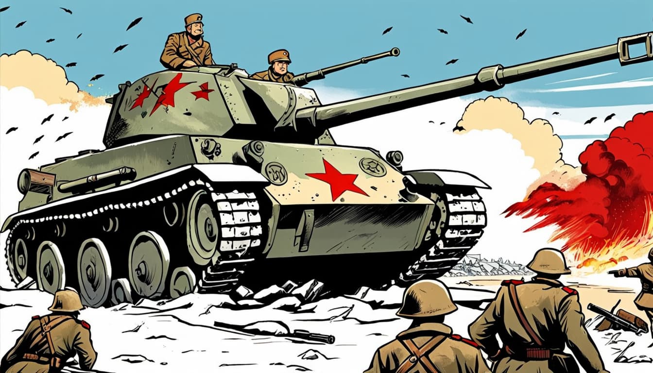 World_War_II__The_Battle_of_Stalingrad__in_the_foreground_are_two_Red_Army_soldiers_in_the_background_is_a_German_tank_PZ_steps-31_style-Comic_Book_width-1344_height-768_seed-0ts-1690019572_idx-0